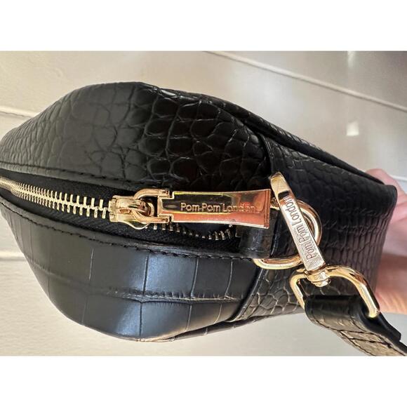 Pom Pom London City Bag Black Croc Embossed Leather Crossbody Bag Purse Gorgeous - Picture 3 of 8